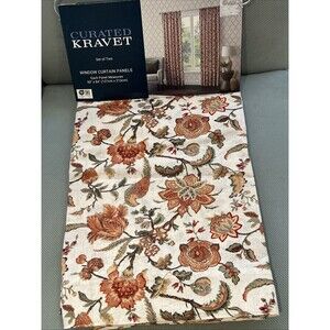 Curated Kravet Window Curtain Panels 50 X 84” Jacobean Birds Cotton Linen NEW